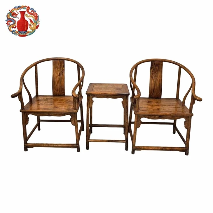 Hainan Huanghuali Round Back Armchairs & Side Table Set-Qing Dynasty