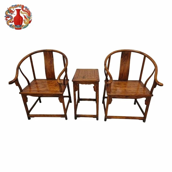Hainan Huanghuali Round Back Armchairs & Side Table Set-Qing Dynasty best