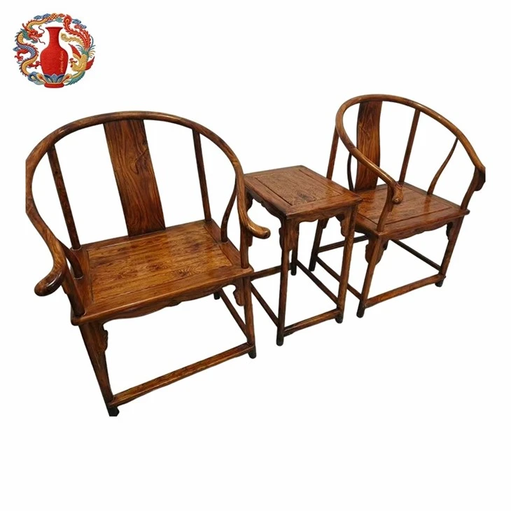 Hainan Huanghuali Round Back Armchairs & Side Table Set-Qing Dynasty high quality