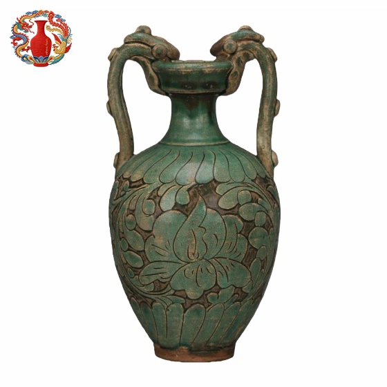 Cizhou Kiln Green-Glazed and Carved Double Dragon Zun Vase/Song Dynasty