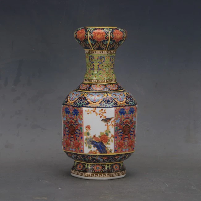 Imperial Famille Rose Bird and Flower Octagonal Vase Imperial Famille Rose Bird and Flower Octagonal Vase